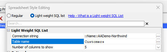 Light Weight List rendered with sample data